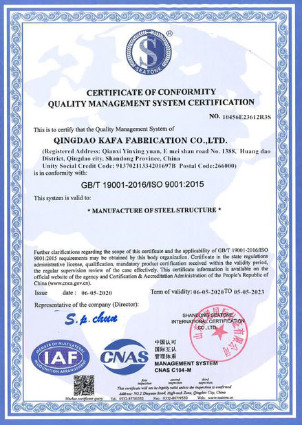 Κίνα Qingdao KaFa Fabrication Co., Ltd. Πιστοποιήσεις